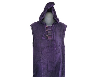 Mens Purple Sleeveless Pullover Hoodie Handmade Hippie Festival Ethnic Boho