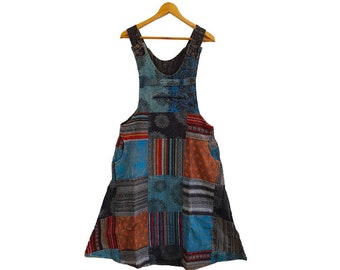 Womens Black Patchwork Pinafore Dress Hippie Boho Summer Hippy Bohemian Festival