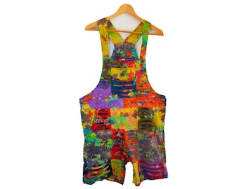 Overall Shorts Handmade Tie Dye Rainbow Razorcut Festival Dungarees Hippie Summer Bohemian