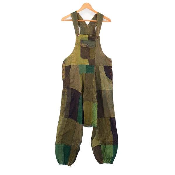 Overalls Handmade Green Patch Festival Dungarees Hippie Stonewashed Summer Bohemian