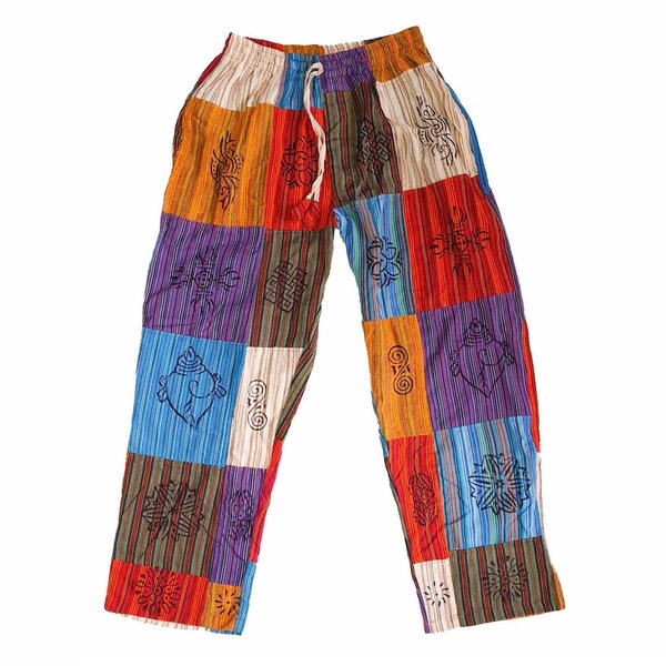 Mens Rainbow Patchwork Pants Handmade Multi Colour Hippie Boho Unisex Funky Hippy