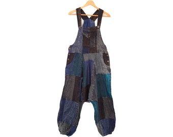 Overalls Handmade Patch Festival Dungarees Hippie Black Blue Stonewashed Summer Bohemian