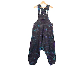 Overalls Handmade Tie Dye Black Blue Festival Dungarees Hippie Summer Bohemian