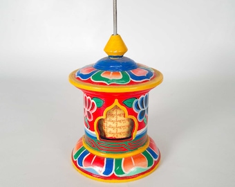 Prayer Wheel Tibetan Handmade Spinning Hand Painted Buddhist Script Inside