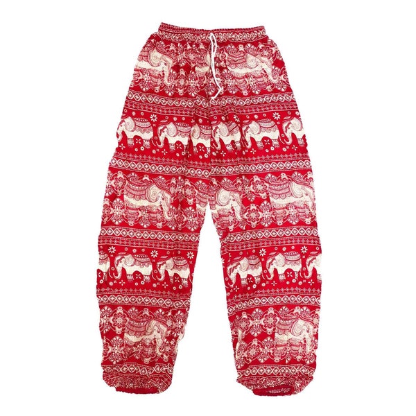 Pantalon rouge imprimé éléphant unisexe thaï bohème gypsy hippie hippie