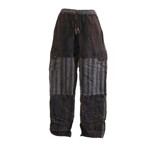 Mens Black Cargo Pants Handmade Cotton Hippie Boho Yoga Comfy Unisex Summer Hippy Bohemian Sustainable image 1
