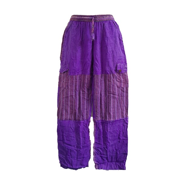 Mens Purple Cargo Pants Handmade Cotton Hippie Boho Yoga Comfy Unisex Summer Hippy Bohemian Sustainable