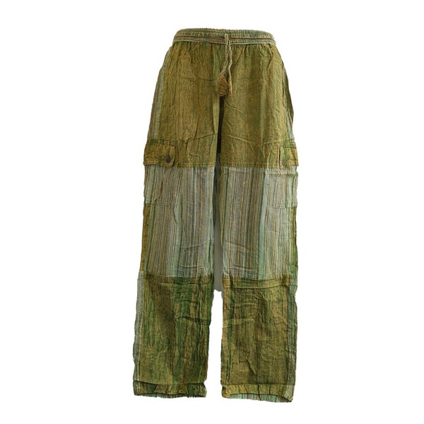 Mens Green Cargo Pants Handmade Cotton Hippie Boho Yoga Comfy Unisex Summer Hippy Bohemian Sustainable