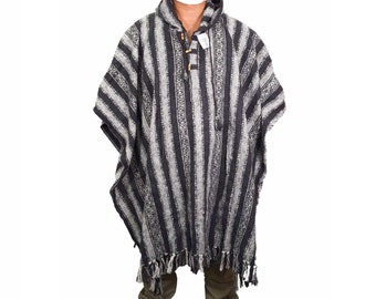 Noir Gris Poncho Festival Hippie Coloré Boho Mexicain Hippy Baja En Plein Air Coton Camping Fait À La Main au Népal