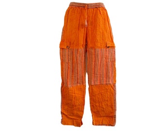 Pantalones cargo naranjas lavados a la piedra para hombre: Algodón hippie hecho a mano