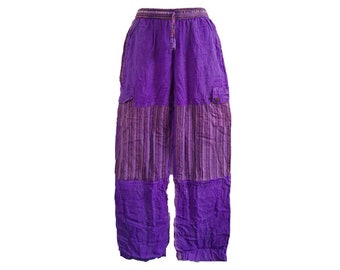 Pantalones cargo morados para hombre, lavados a la piedra, estilo hippie boho, hechos a mano.