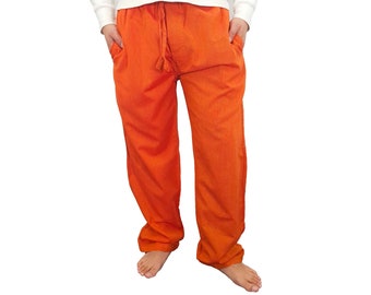 Mens Orange Pants Handmade Cotton Plain Hippie Yoga Comfy Meditation Bohemian Hippy Fun