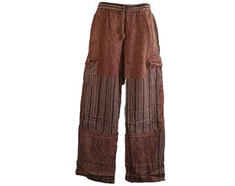 Mens Brown Cargo Pants Handmade Cotton Hippie Boho Yoga Comfy Unisex Summer Hippy Bohemian Sustainable