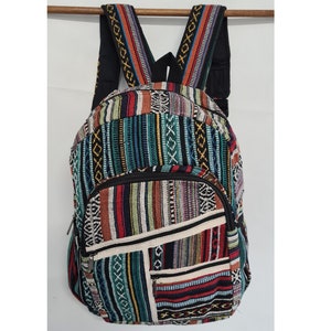 Mochila Boho Hippie Multicolor Colorido Hecho a mano Funda para computadora portátil de viaje Escuela Hecho en Nepal