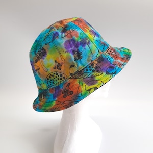 Rainbow Bucket Hat Mushroom Trippy Handmade Boho Festival Fishing Hippie Patch Handmade Beach Outdoor Hippy