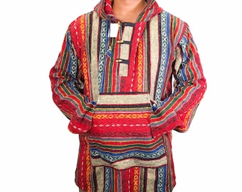 Mens Hoodie Handmade Bohemian Hippie Cotton Boho Baja Nepal Tibet Mexican Winter Warm Jacket Hippy Pullover