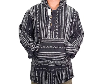 Mens Hoodie Handmade Bohemian Hippie Cotton Boho Baja Nepal Tibet Mexican Winter Warm Jacket Hippy Pullover