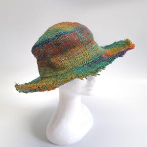 Hemp Sun Hat Handmade Boho Hippie Natural Lightweight Organic Sustainable Rainbow