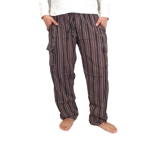 Mens Brown Striped Pants Cargo Handmade Cotton Hippie Yoga - Etsy