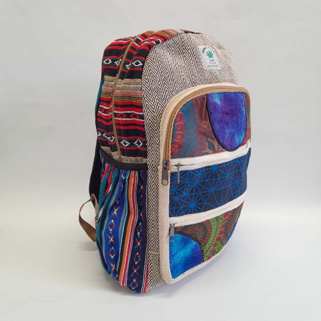 Handmade Hemp Backpack: Multicoloured Hippie Travel Bag - Etsy