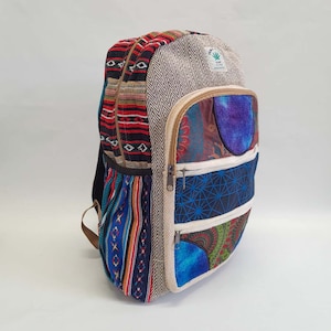 Handmade Hemp Backpack: Multicoloured Hippie Travel Bag