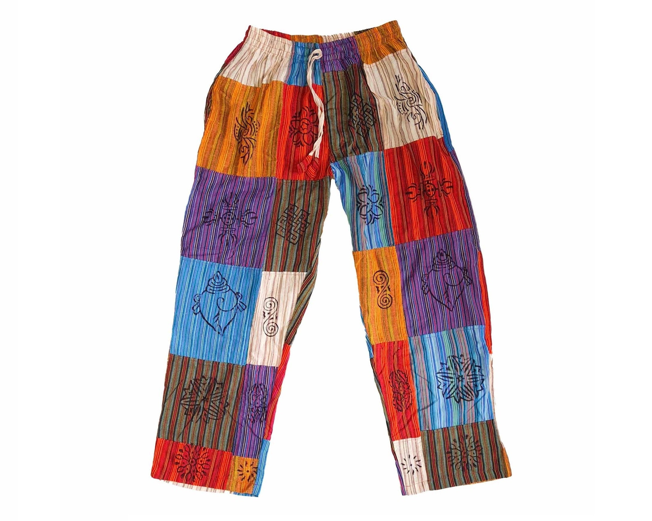 Mens Rainbow Patchwork Pants Handmade Multi Colour Hippie