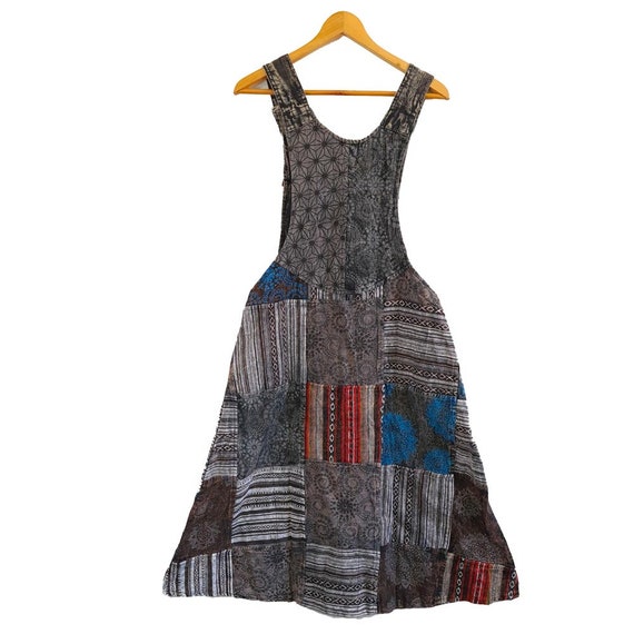 boho pinafore dress Boho Lagenlook Arminda Pinafore in Rustic Cotton, USA Blue Natural / L