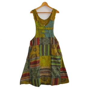 Womens Green Patchwork Pinafore Dress Hippie Boho Summer Hippy Bohemian Festival