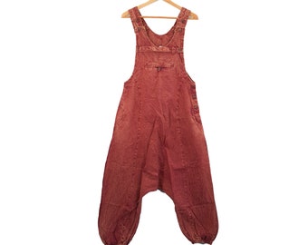 Overalls Handmade Boho Red Maroon Stonewashed Festival Dungarees Hippie Stonewashed Summer Bohemian Outdoor Jumpsuit Aladdin Cuffed