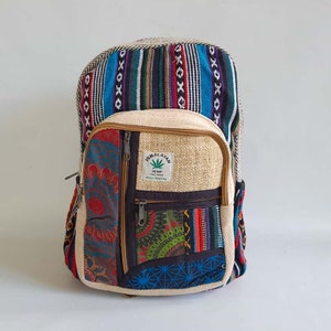 Hemp Backpack Travel Handmade Hippie Hemp School Bag Multicoloured Festival Fun Handmade in Nepal