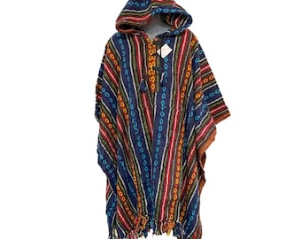 Poncho Festival Hippie Colourful Boho Mexican Hippy Baja Outdoor Cotton Camping Handmade in Nepal