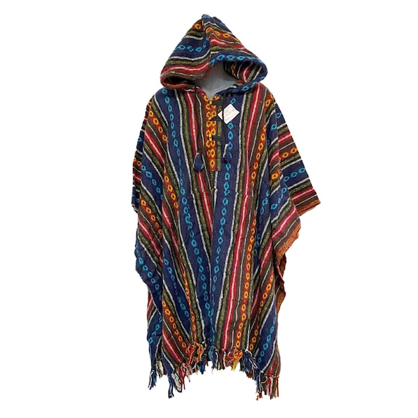 Poncho Festival Hippie Colourful Boho Mexican Hippy Baja Outdoor Cotton Camping Handmade in Nepal