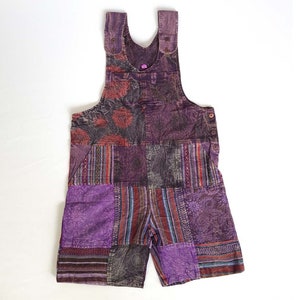 Overall Shorts Handmade Purple Patch Festival Dungarees Hippie Stonewashed Summer Bohemian