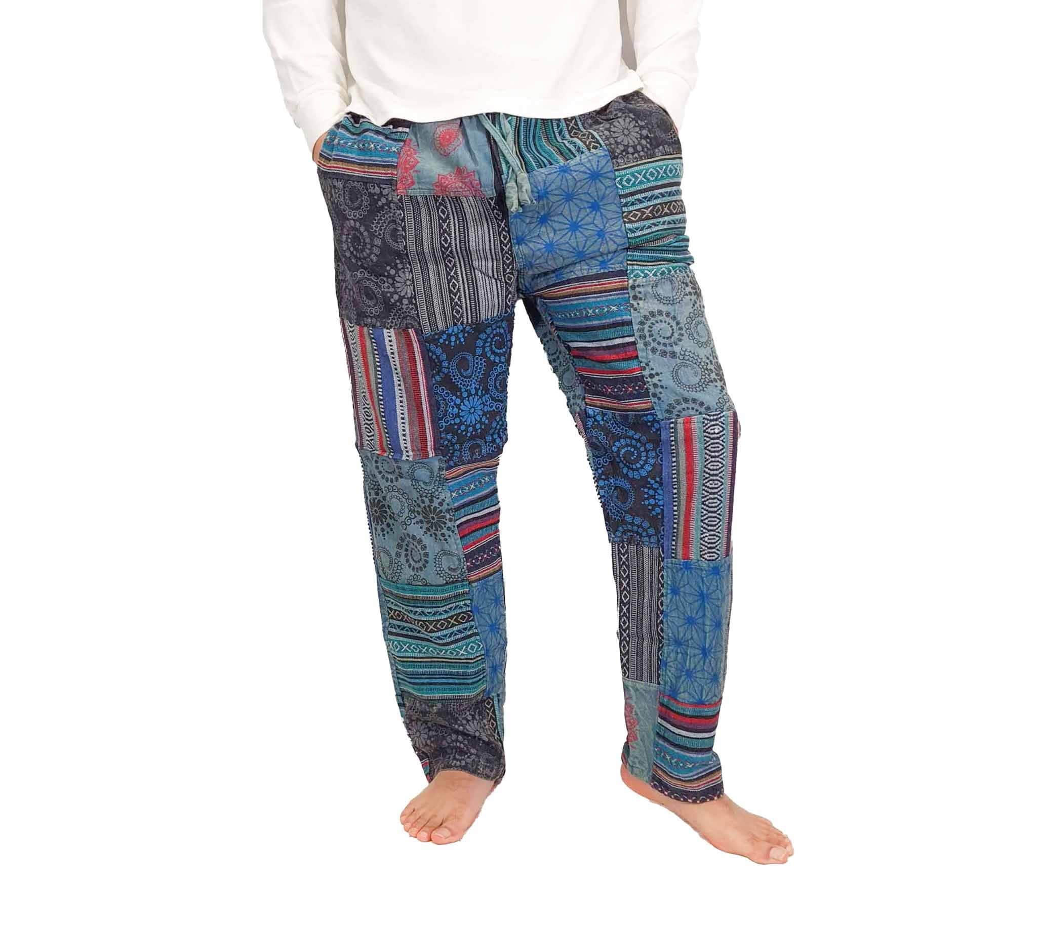 Mens Black Patchwork Pants Handmade Thick Cotton Hippie Boho Etsy