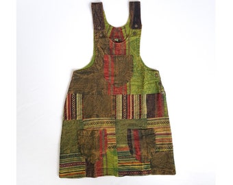 Womens Green Patchwork Pinafore Dress Handmade Hippie Boho Summer Hippy Bohemian Festival