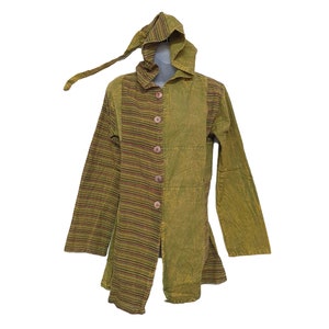Women Pixie Hood Jacket Handmade Hippie Hoodie Green Festival Ladies Long Jacket Coat Full Sleeved Ethnic Hippy Tops