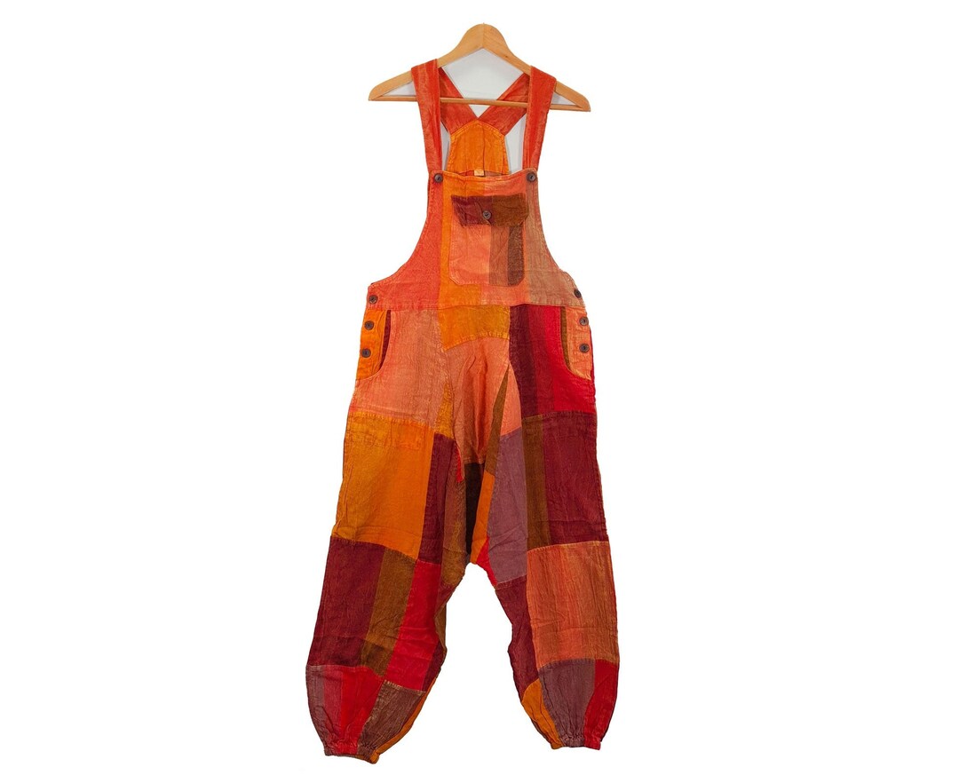 Overalls Handmade Red Patch Festival Dungarees Hippie Stonewashed Summer Bohemian Etsy