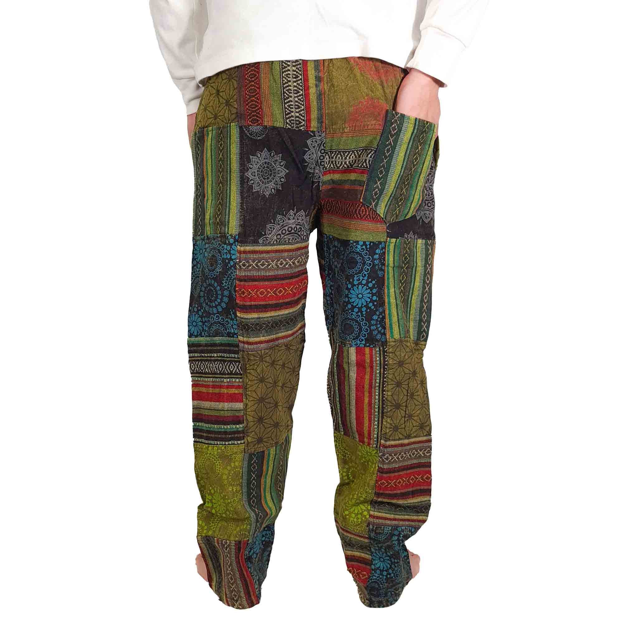 Mens Black Patchwork Pants Handmade Thick Cotton Hippie Boho Etsy