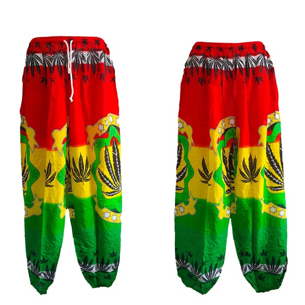 Rasta Weed Pants Cuffed Hippie Festival Bob Marley Unisex Gypsy Groovy Jamaica African Fun