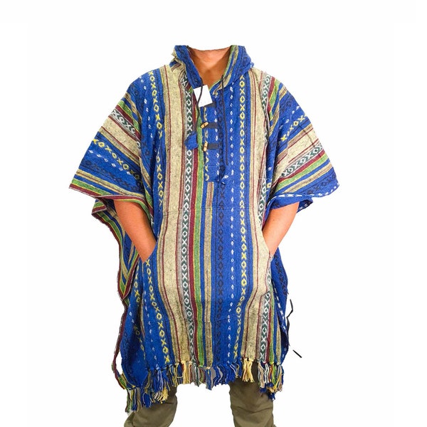 Poncho Festival Hippie Colourful Boho Mexican Hippy Baja Outdoor Cotton Camping Handmade in Nepal