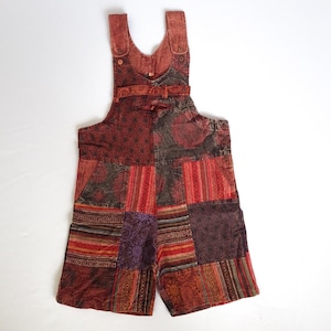 Pantalones cortos en general Hechos a mano Red Patch Festival Dungarees Hippie Stonewashed Summer Boho
