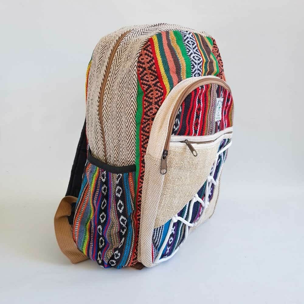 Handmade Hemp Backpack: Multicolored Hippie Travel Bag - Etsy display picture 3