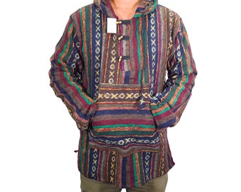 Mens Hoodie Handmade Bohemian Hippie Cotton Boho Baja Nepal Tibet Mexican Winter Warm Jacket Hippy Pullover