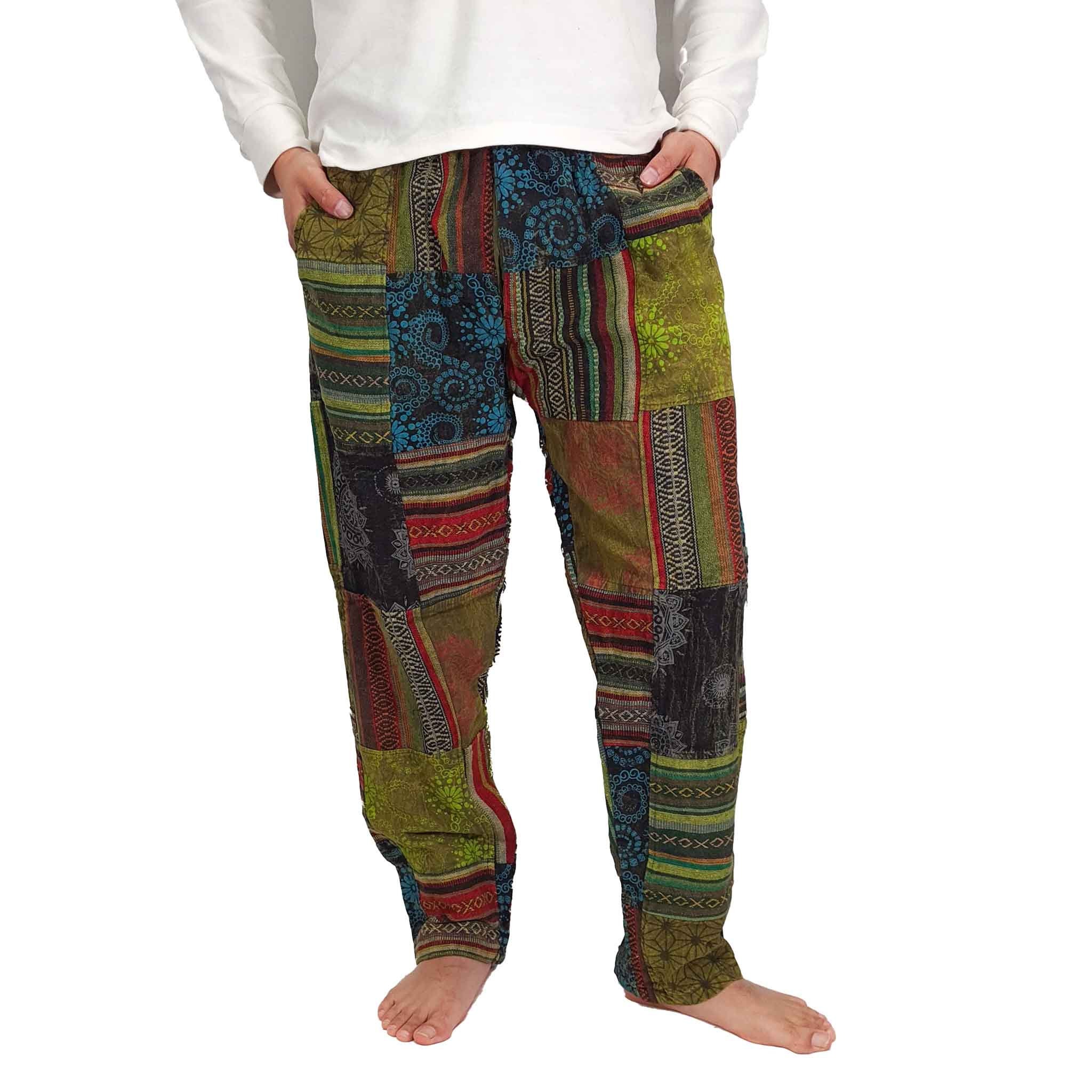Mens Black Patchwork Pants Handmade Thick Cotton Hippie Boho Etsy