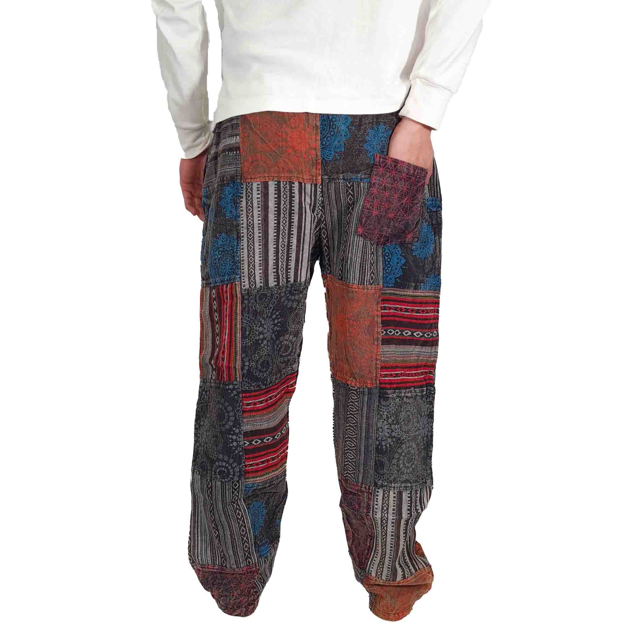 Mens Black Patchwork Pants Handmade Thick Cotton Hippie Boho Etsy