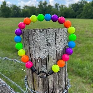 Neon Rainbow - Beaded Collar, Durable Dog Necklace, Dog Pearls, Dog Collar, Pride Collar