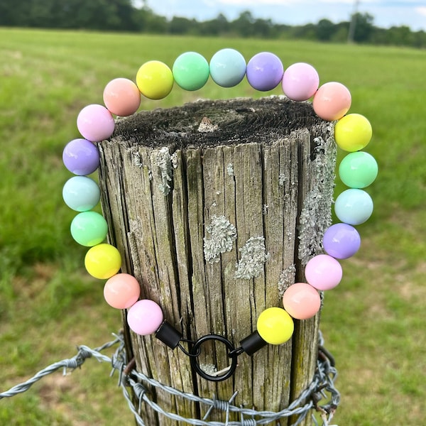 Pastel Rainbow - Beaded Collar, Durable Dog Necklace, Dog Pearls, Dog Collar, Pride Collar