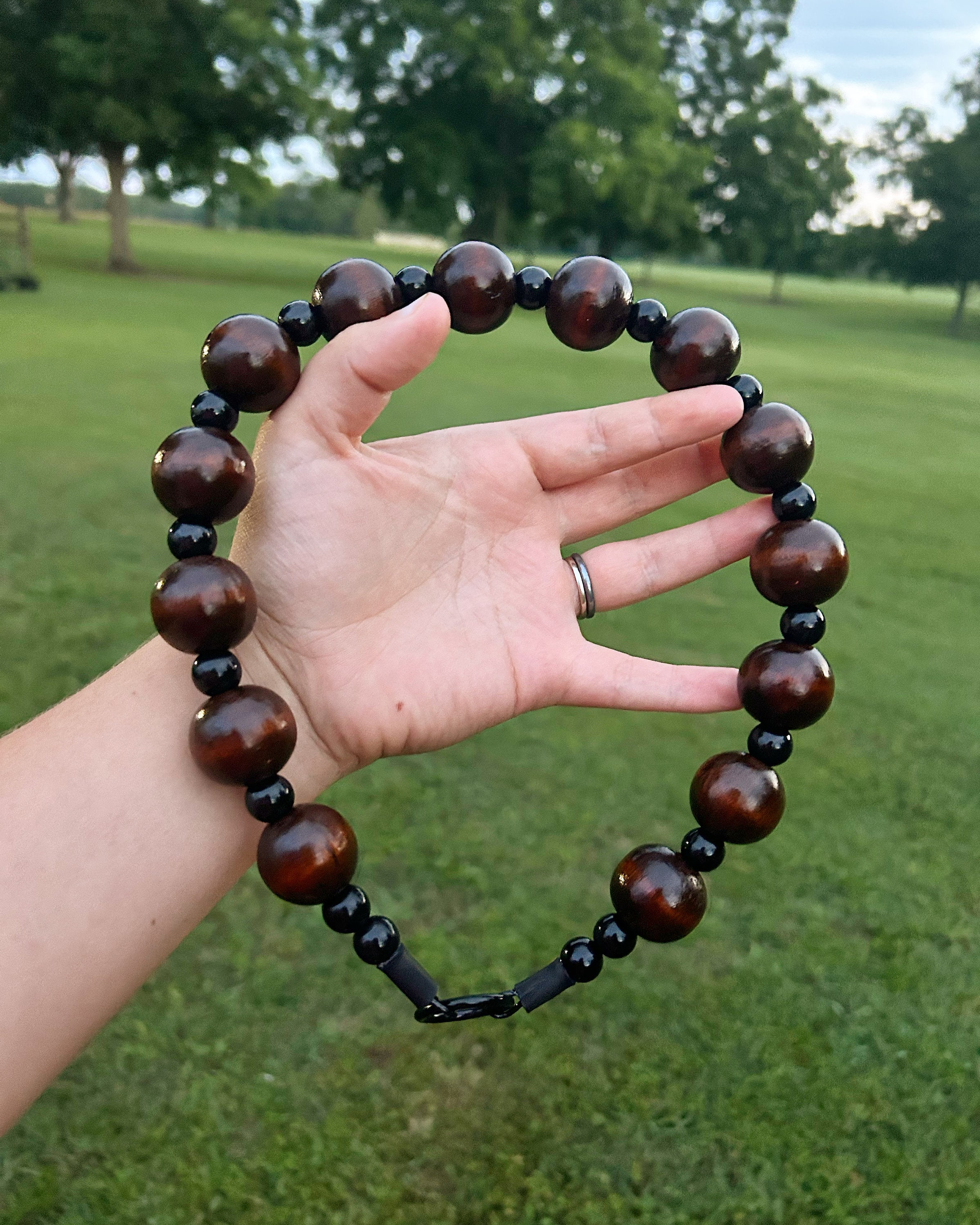 Faux Kukui Nut Lei - Wooden Beaded Collar, Durable Dog Necklace, Dog Pearls