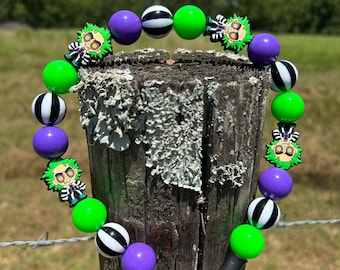 BeetleJuice - Beaded Collar, Durable Dog Necklace, Dog Pearls, Dog Collar, Halloween