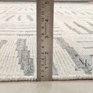 Luxury Handwoven Wool Area Rug-Geometric Pattern in Natural White & Grey-High Quality Textured Rug-Neutral Boho Farmhouse Rug for Home Decor